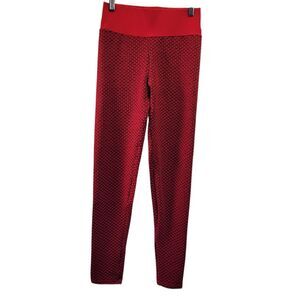 Women's Plaid Leggings Fitness Yoga Seamless High Waist Breathable Red Small